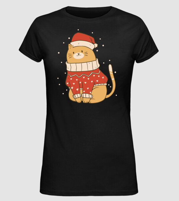 Pisică drăguță de Crăciun model negru pe tricou