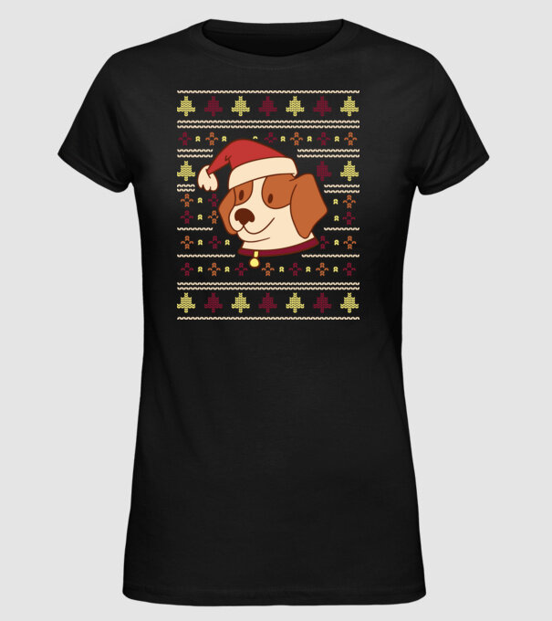 Pulover urât de Crăciun cu cățeluș drăguț model negru pe tricou