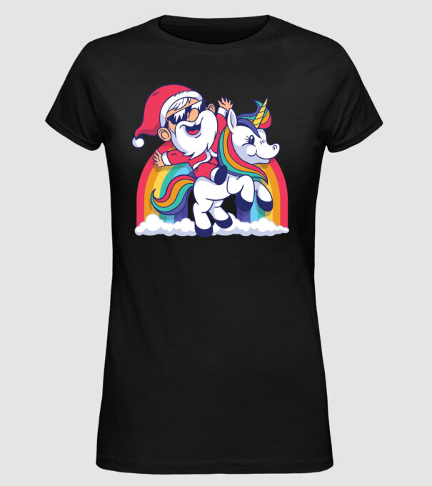 Moș Crăciun Drăguț Unicorn tricou model negru pe tricou