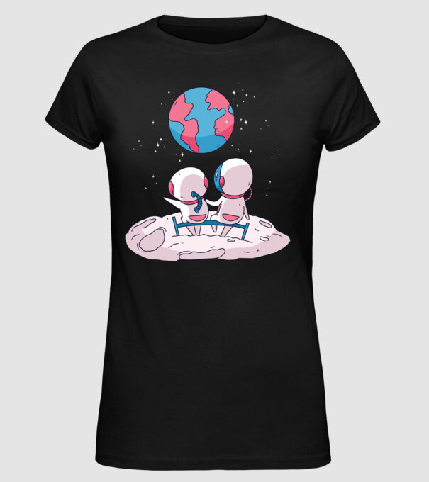 Astronauți drăguți model negru pe tricou