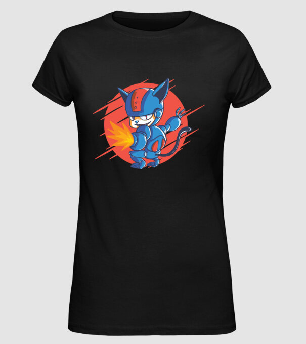 Pisică Cyborg Robot model negru pe tricou