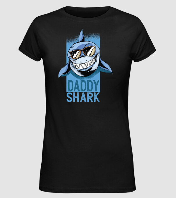 Daddy Shark tricou pentru tata model negru pe tricou