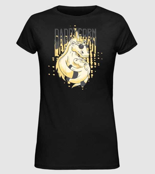 Daddycorn - Tată Unicorn model negru pe tricou