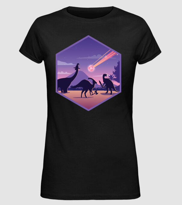 Dinozaur Meteor model negru pe tricou