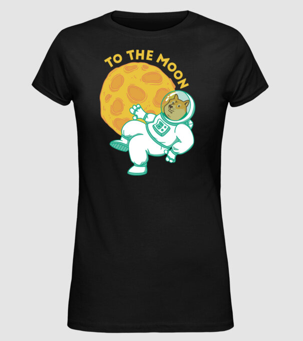 Dogecoin to the moon model negru pe tricou