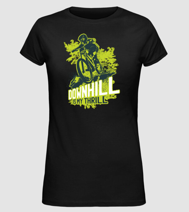 Downhill Is My Thrill tricou bicicletă model negru pe tricou