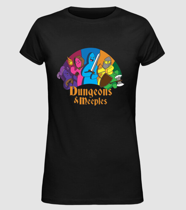 Dungeons Meeples model negru pe tricou