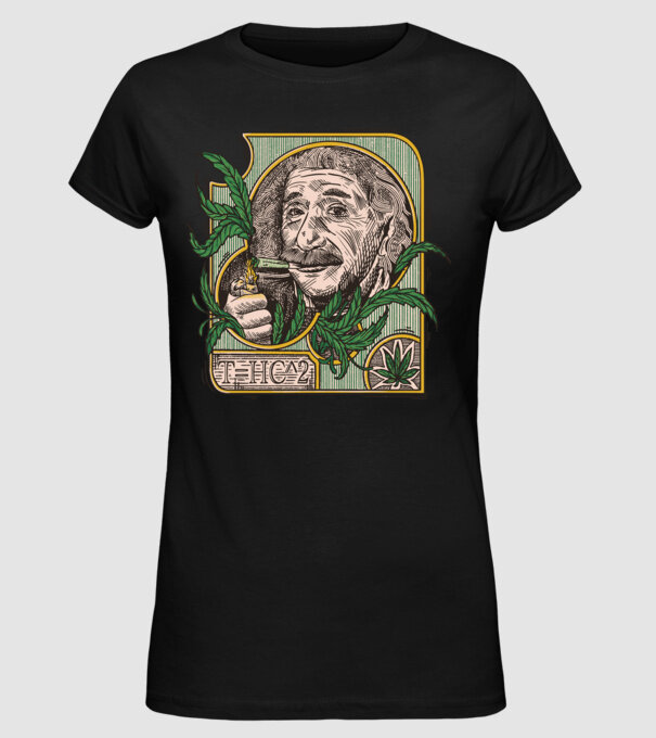 Einstein Marijuana THC model negru pe tricou