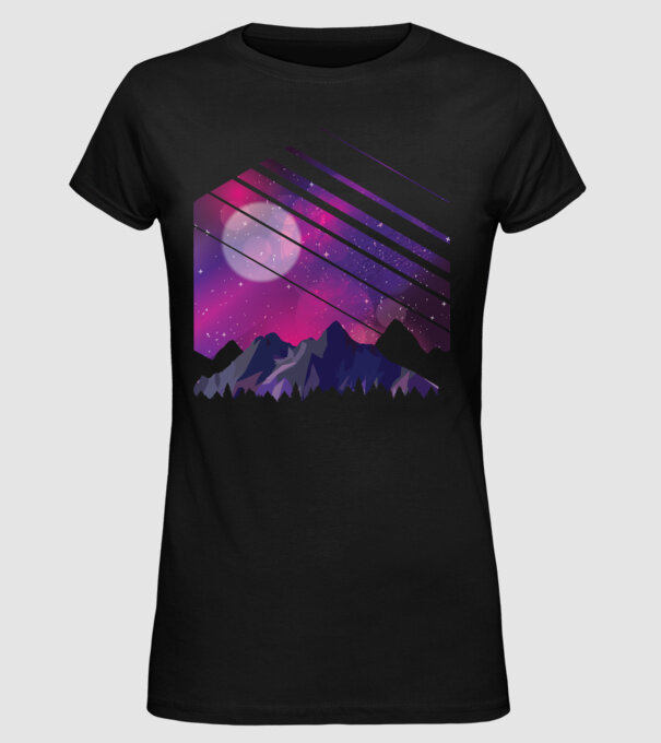 Noapte în munți cu stele model negru pe tricou