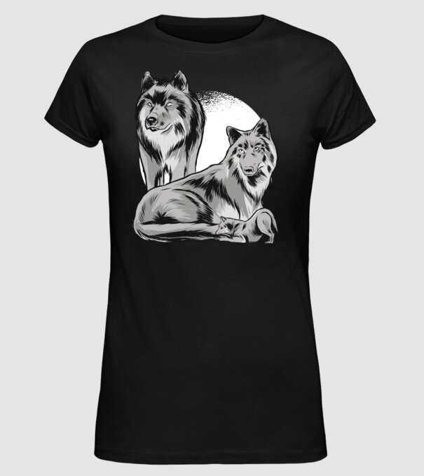 Familie de lupi model negru pe tricou