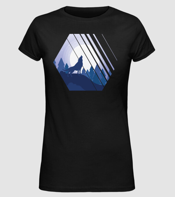 Urlet de lup model negru pe tricou