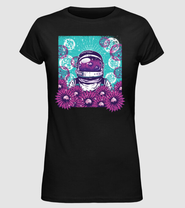 Floral Astronaut model negru pe tricou
