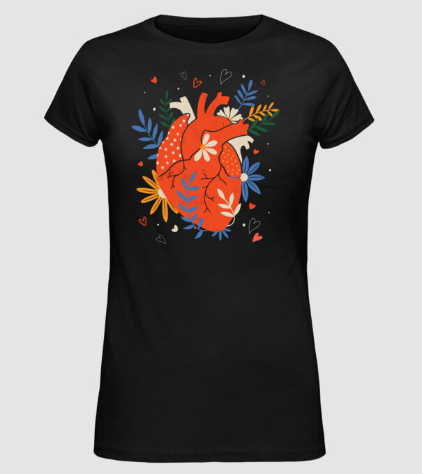 Inimă Floral model negru pe tricou