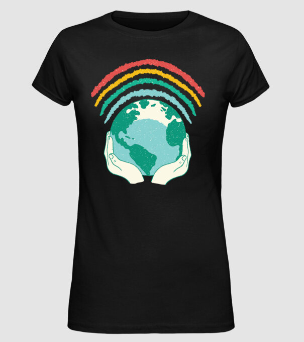 Pământ Wifi Curcubeu model negru pe tricou
