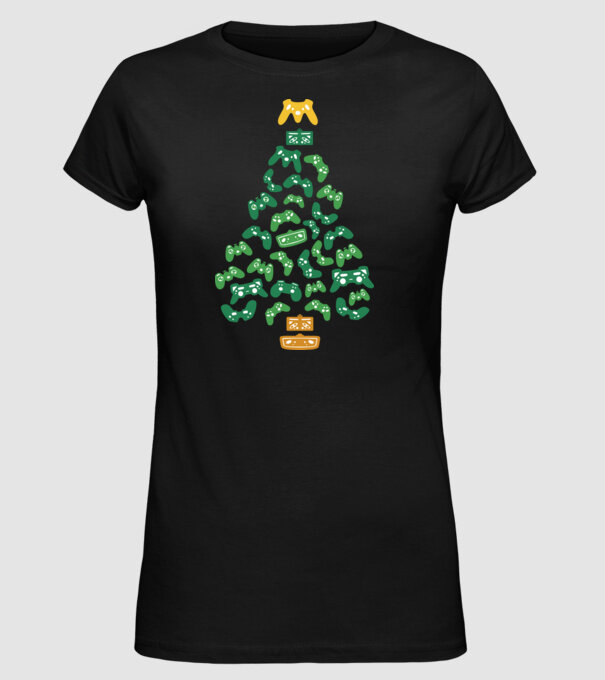 pom de Crăciun Gamer model negru pe tricou