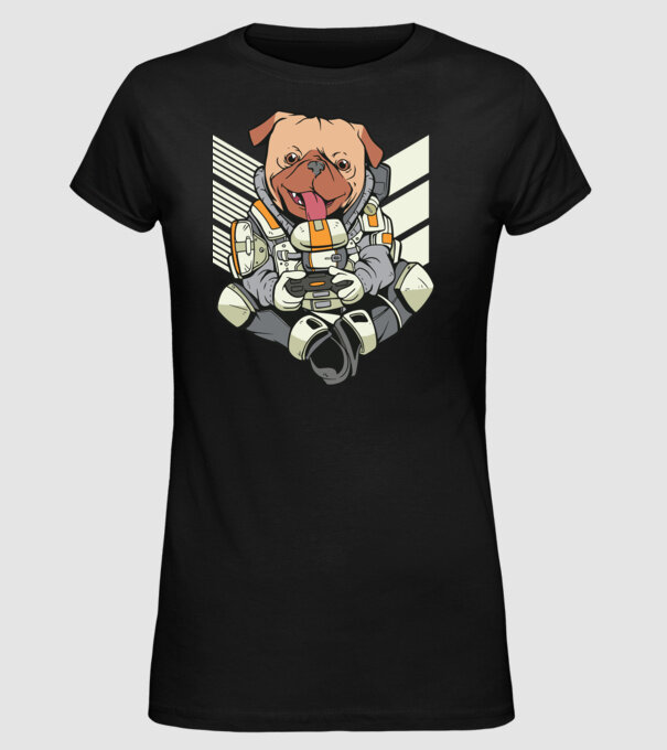 Mops Gamer model negru pe tricou