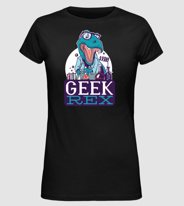 Geek Rex dinozaur tricou model negru pe tricou