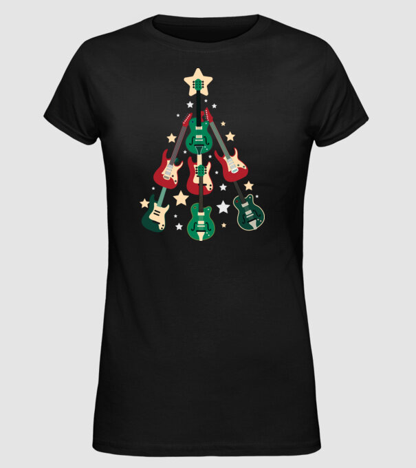 Pom de Crăciun Chitară model negru pe tricou