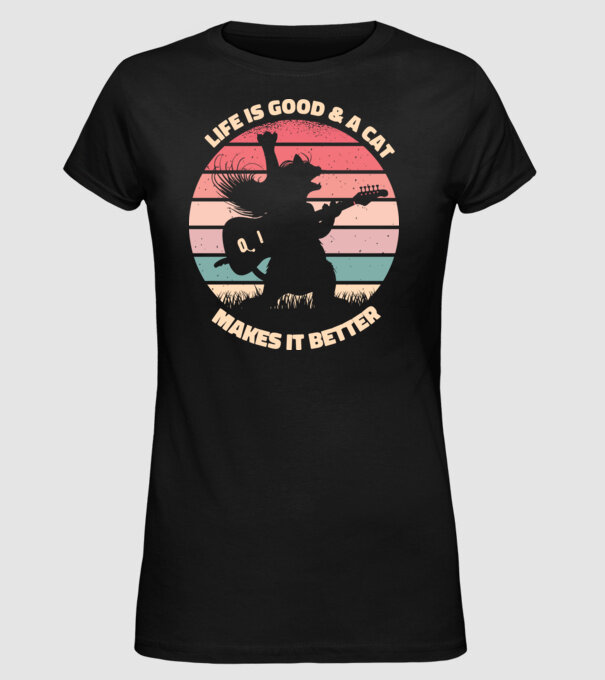 Pisică Chitaristă model negru pe tricou