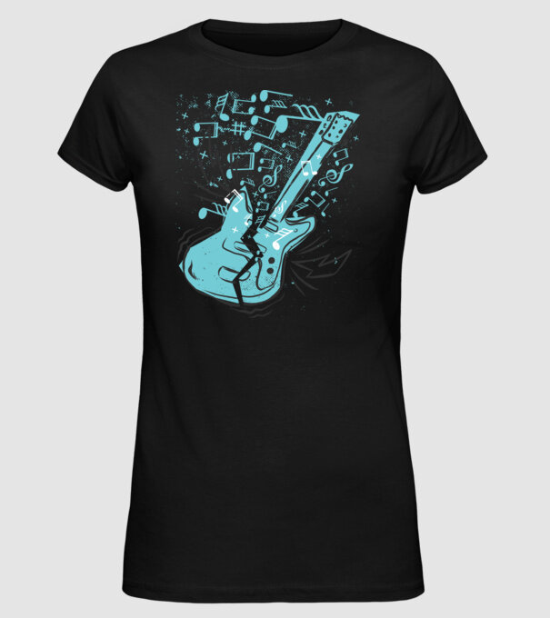 Tricou cu Chitară cu note model negru pe tricou