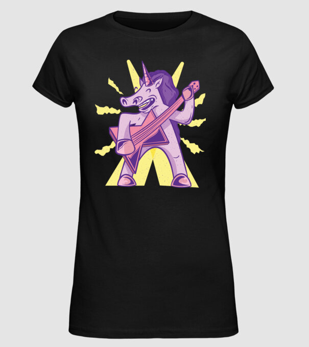 Unicorn cu chitara model negru pe tricou
