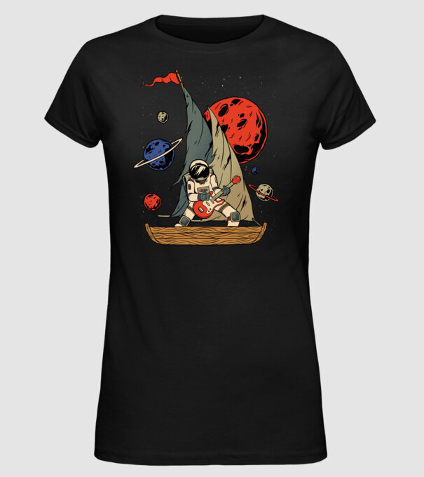 Astronaut Chitarist model negru pe tricou
