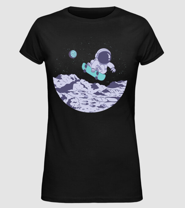 Astronaut Skateboarder model negru pe tricou