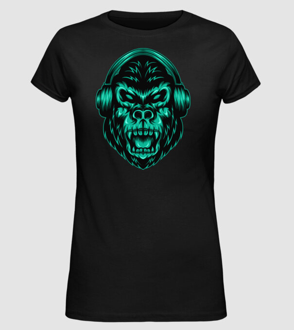 Gorilă căști model negru pe tricou