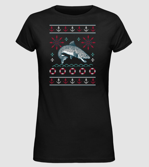 Pulover urât cu pește model negru pe tricou