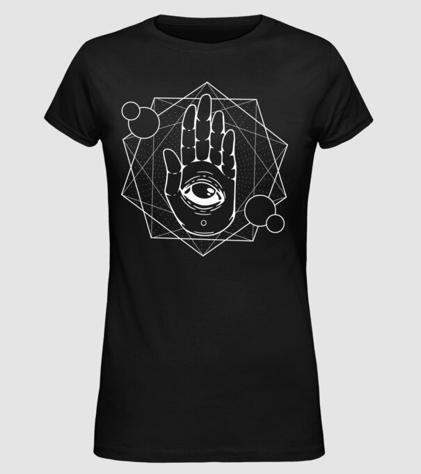 Mână Hamsa - Mâna lui Dumnezeu model negru pe tricou