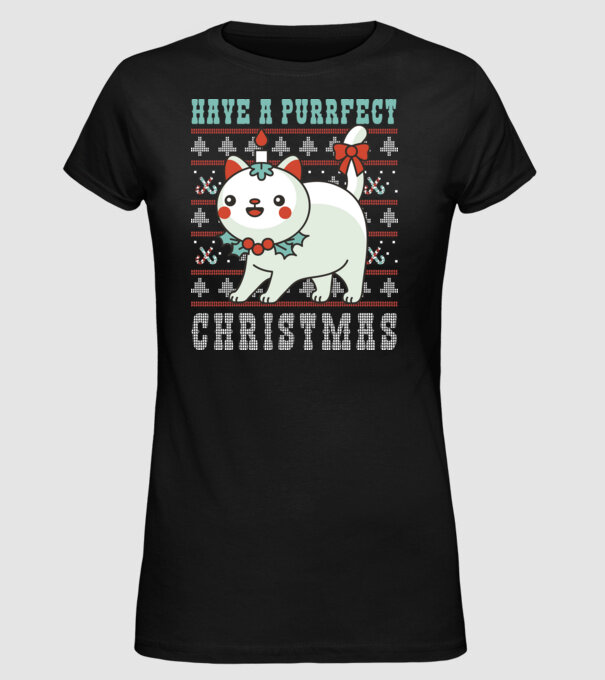 Have a Purrfect Christmas model negru pe tricou