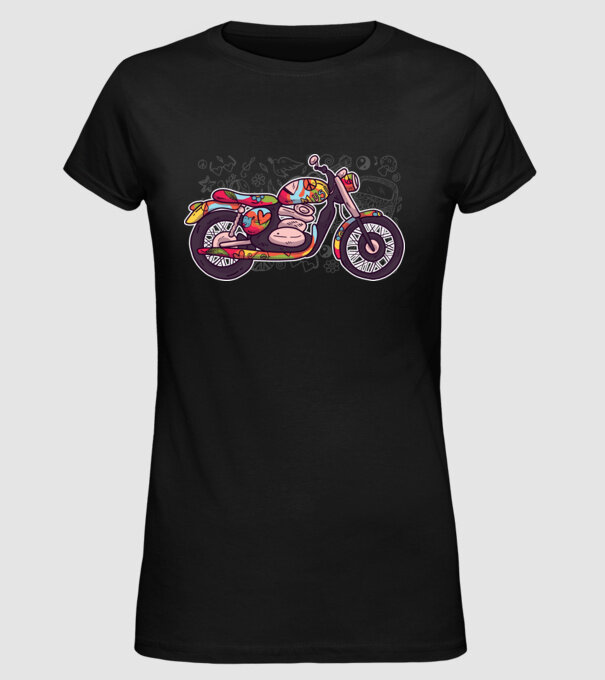 Motociclist Hippi model negru pe tricou