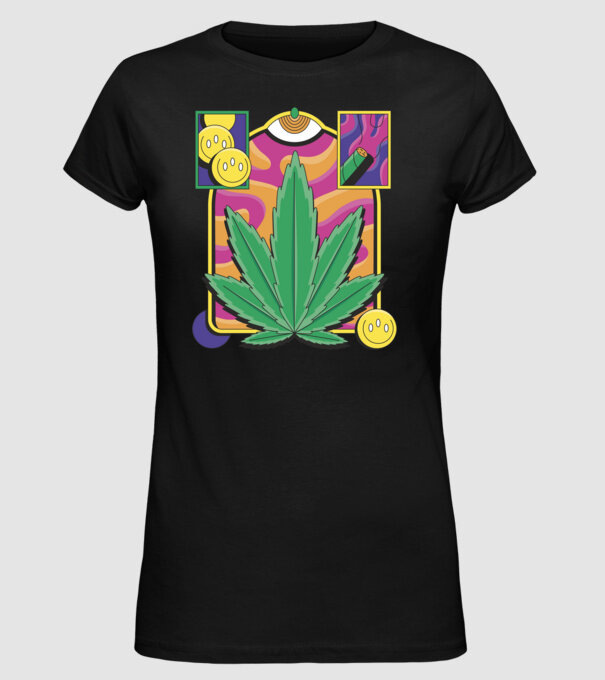 Hippy Cannabis model negru pe tricou