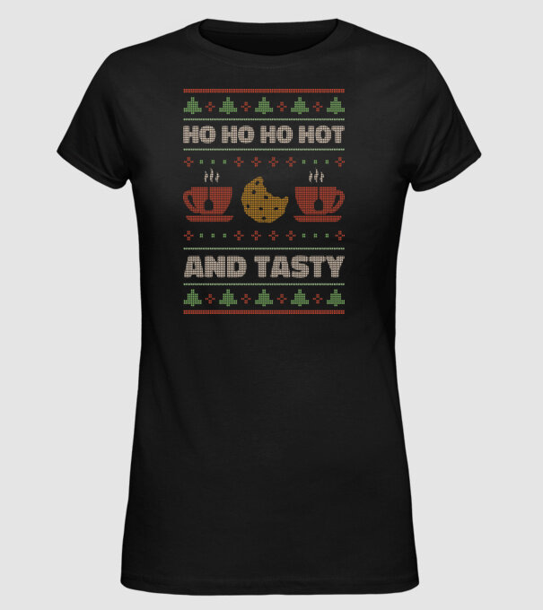 Ho Ho Ho Hot and Tasty Pulovăr urât model negru pe tricou