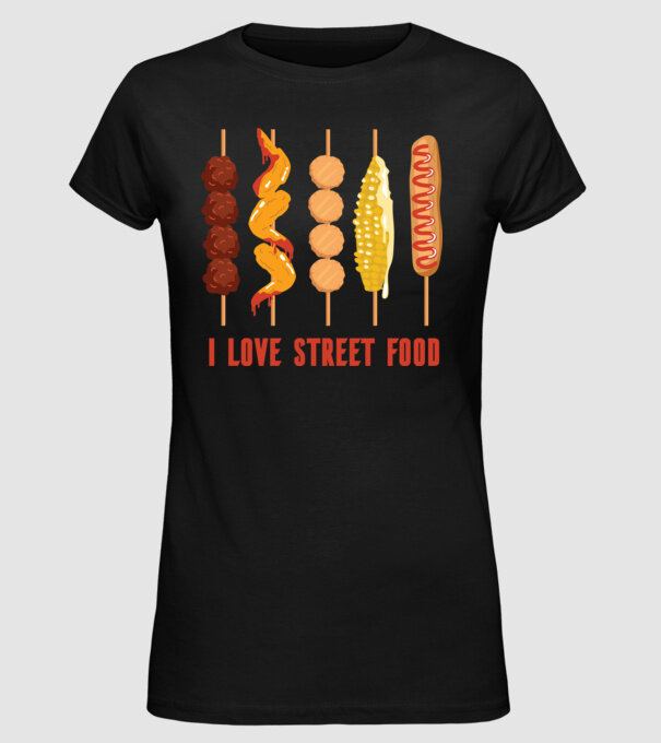 I Love Street Food model negru pe tricou