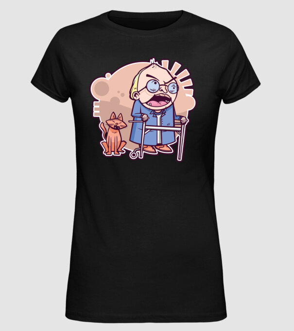 Bunic în vârstă cu pisică model negru pe tricou