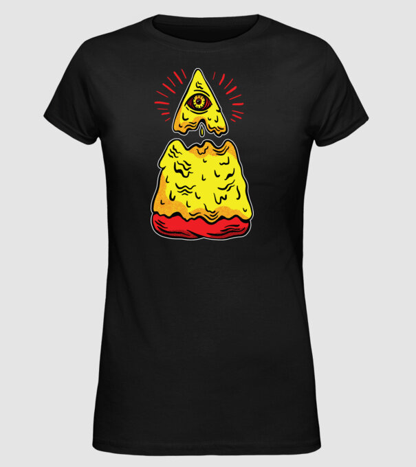 Illuminati Pizza model negru pe tricou