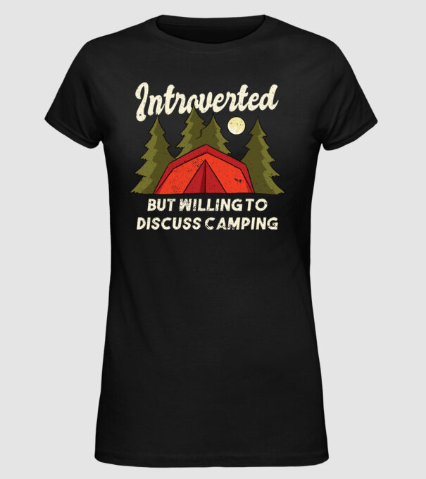 Camping Introvertit model negru pe tricou