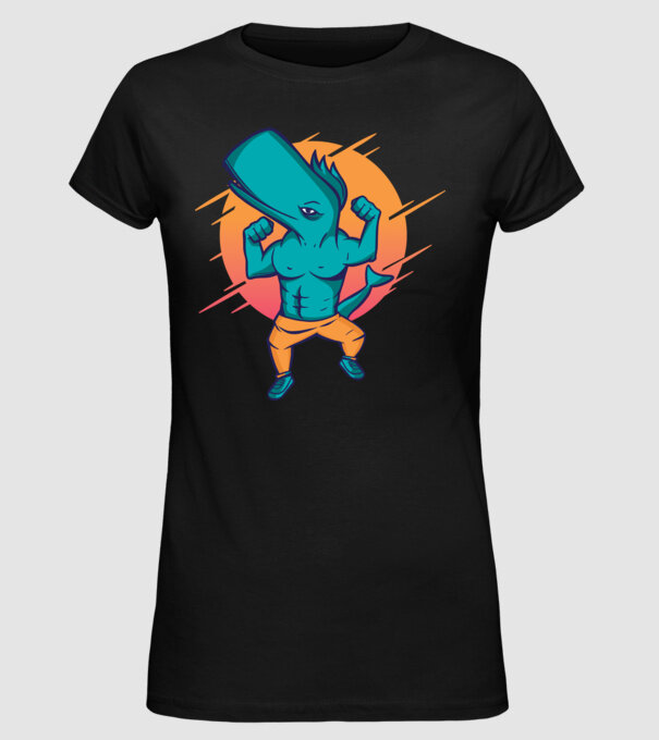 Balenă musculoasă model negru pe tricou