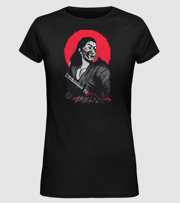 Războinic japonez model negru pe tricou