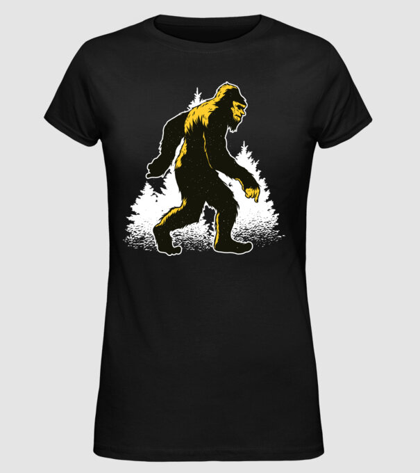 Yeti în pădure model negru pe tricou