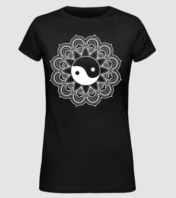 Yin-Yang Mandala model negru pe tricou