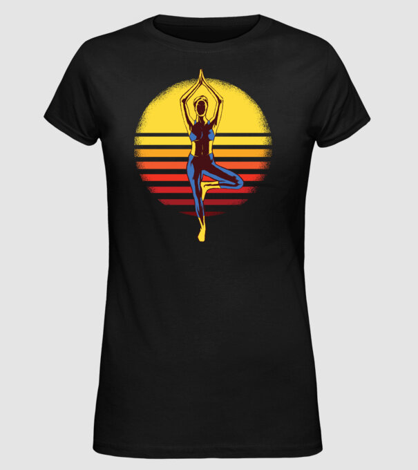 Retro yoga model negru pe tricou