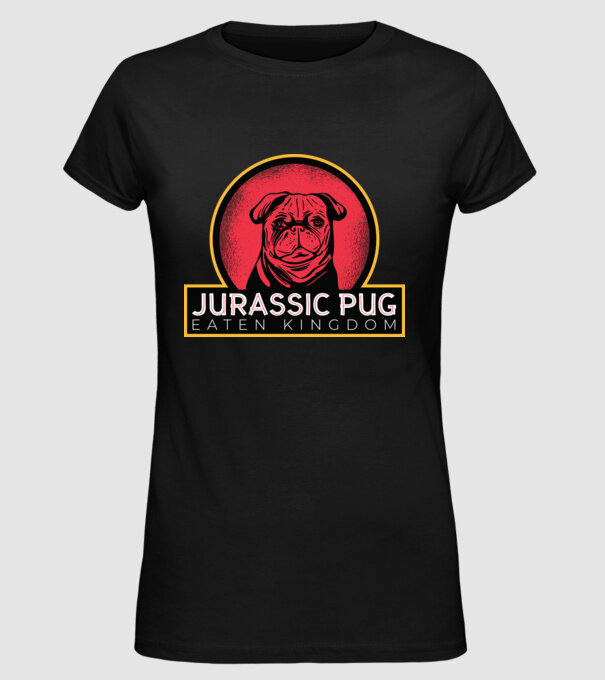 Jurassic Pug Tricou cu mops model negru pe tricou
