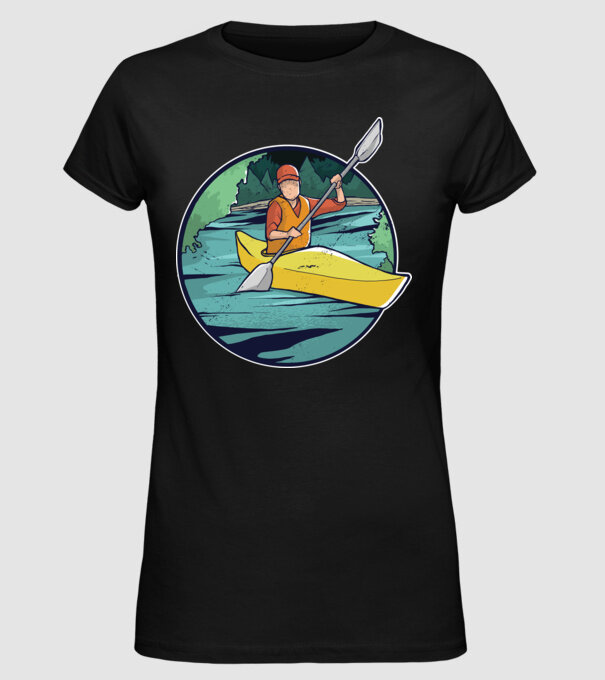 Caiac-canoe model negru pe tricou