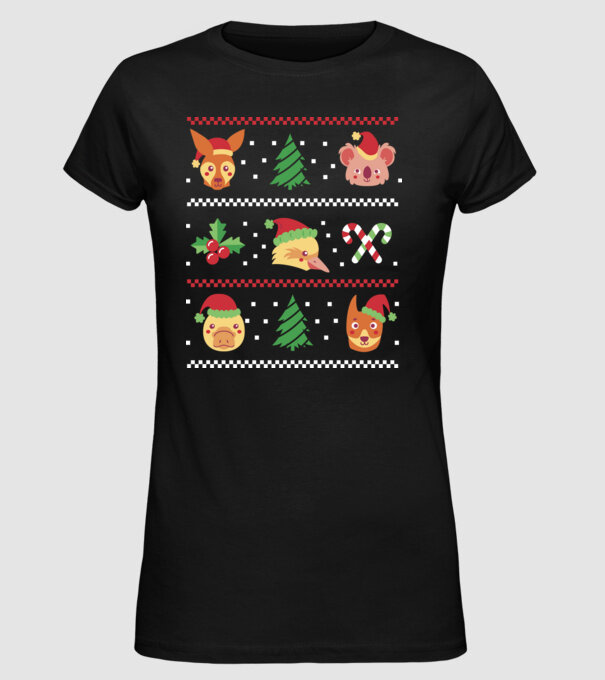 Pulover urât Animale de Crăciun model negru pe tricou