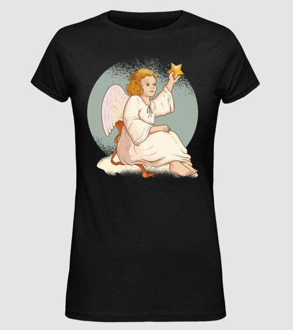 Înger de Crăciun model negru pe tricou