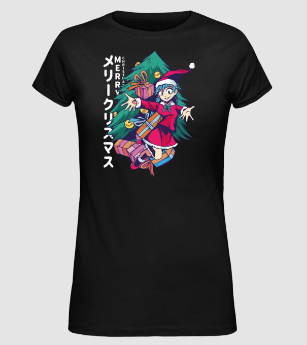 Anime Crăciun model negru pe tricou