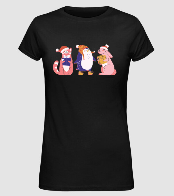 Animale drăguțe de Crăciun model negru pe tricou