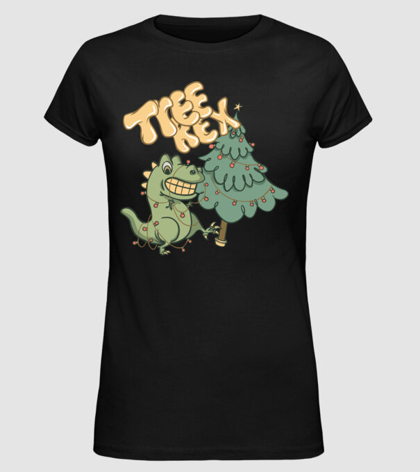 T-rex de Crăciun model negru pe tricou